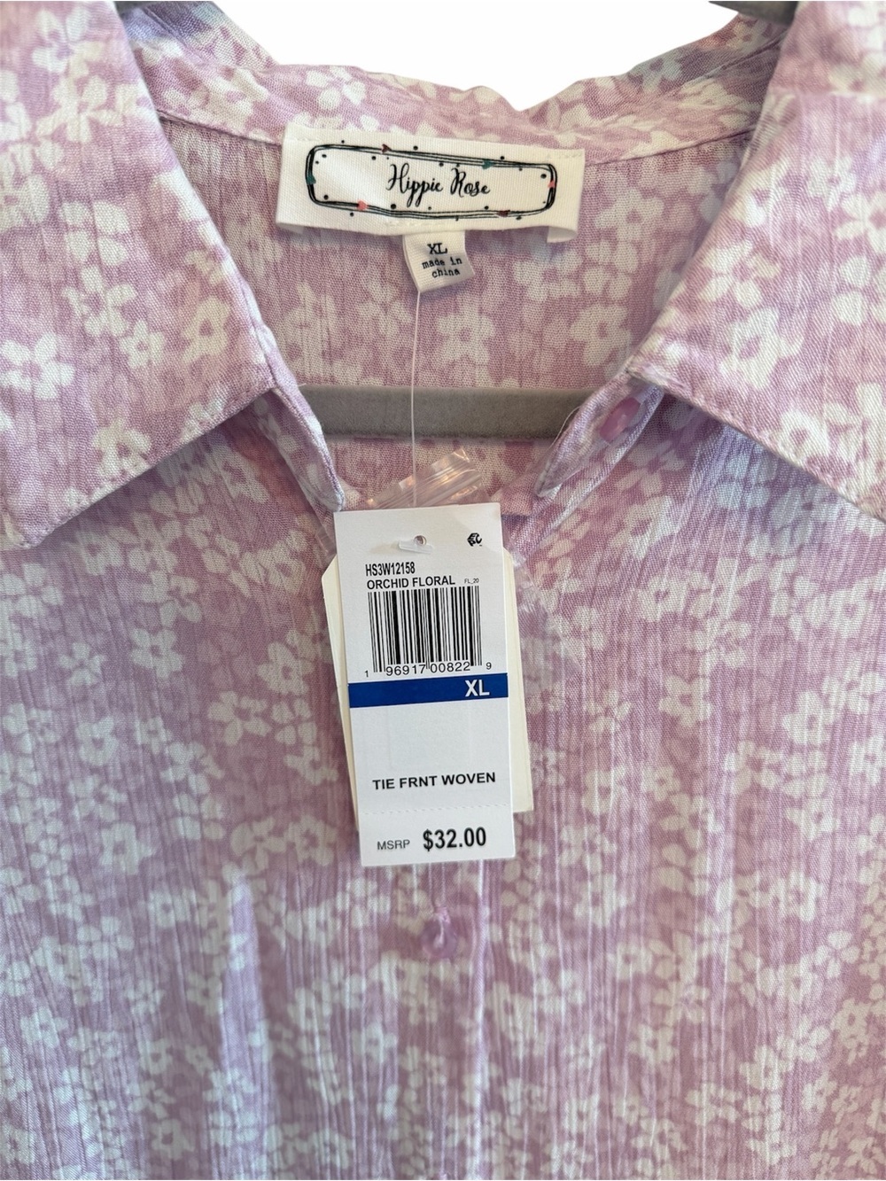 Hippie Rose Lavender Floral Knot-Hem Collared Blouse - Picture 3 of 4